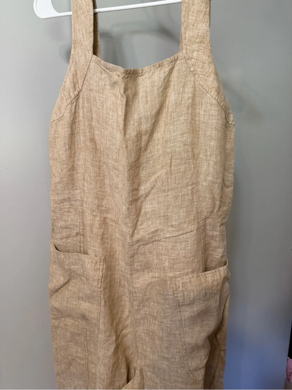 Everlane Beige Linen-Blend Wide-Strap Jumpsuit